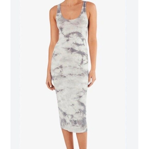 Enza Costa Dresses & Skirts - Enza Costa Silk Blend Ribbed Tank Midi Dress in Vapor Ionic Gray Sz L Tie Dye
